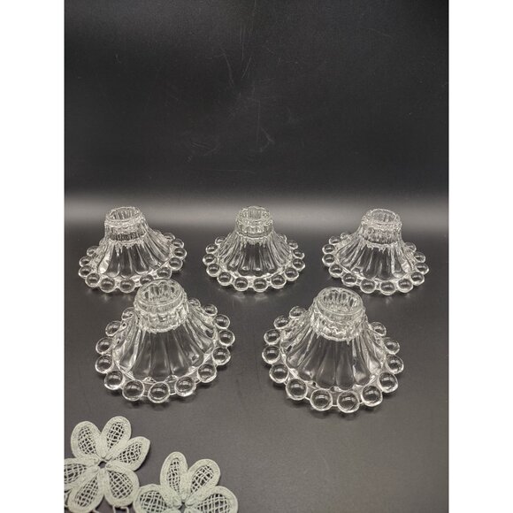 Vintage MCM Set 5 Anchor Hocking Boopie Bubble Clear Glass Candlestick Holders - Picture 13 of 16